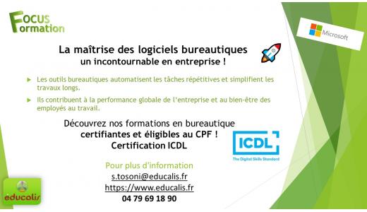educalis formations bureautiques CPF Certification ICDL